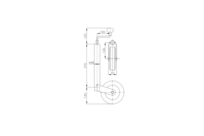 Podporno kolo z litoželezno objemko WINTERHOFF ST48-200V+KLE48-G 150kg 48mm 505-725mm