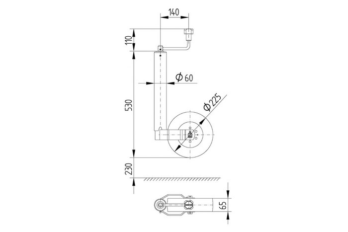TK60 KNOTT TK60 podporno kolo 250 kg 60 mm 530–760 mm