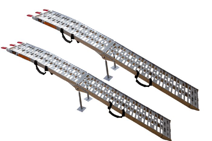 UNITRAILER ALR003 zložljive aluminijaste rampe za prikolice 221 cm 680 kg s pasom in opornikom, komplet 2 kosov