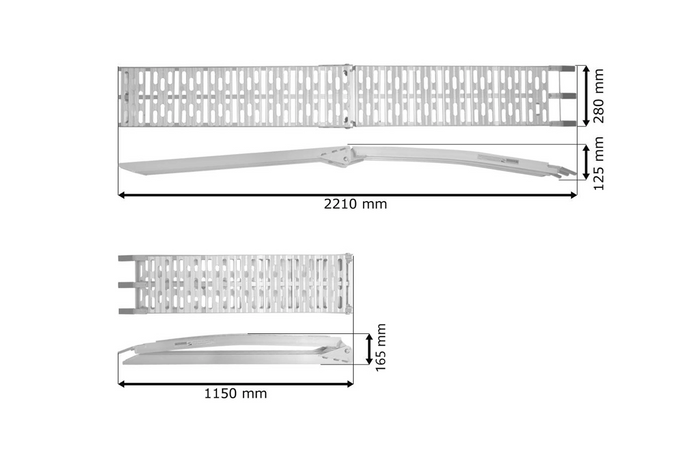 UNITRAILER ALR003 zložljive aluminijaste rampe za prikolice 221 cm 680 kg s pasom in opornikom, komplet 2 kosov